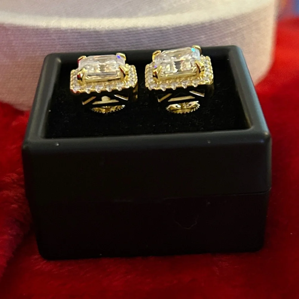 Luxury 6.00 CTW Moissanite Diamond Asscher cut screwback Stud Earrings‎